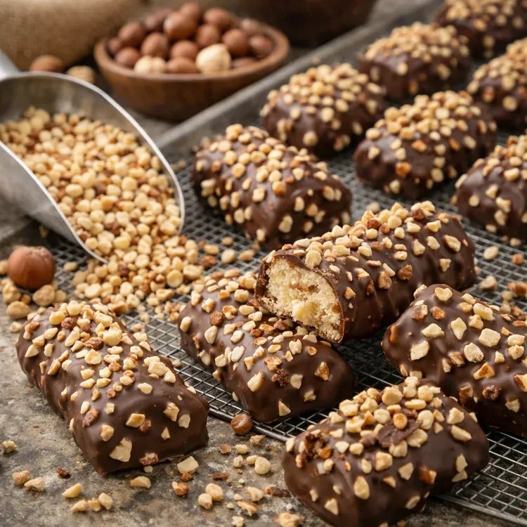 Hazelnut pieces for chocolate-coated snacks illustration